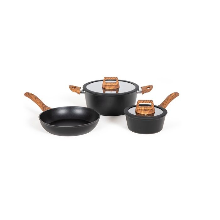 Batterie de cuisine - Induction - LIVOO - MEP147 - Aluminium antiadhésif - 5 pieces - 1 casserole Ø16 - 1 poele Ø24 - 1 faitout Ø24