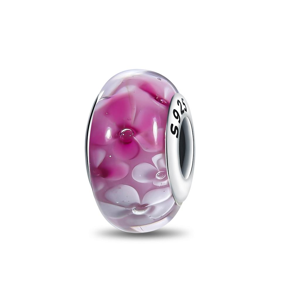 Pendant Charm Bead Copper Elegant Glass Flower Beads Fit Original Bracelet For Jewelry Making Valentine'S Day Gift