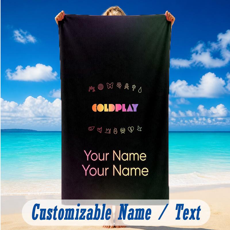 Beach Towel Custom Name Text, Quick Dry Large Towel For Beach HomeColdplay