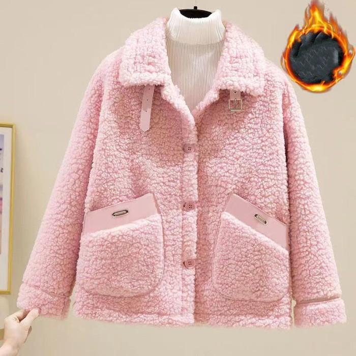 Женская осенне-зимняя куртка из искусственной овчины в корейском стиле, короткая флисовая повседневная теплая куртка