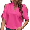 Женская повседневная рубашка с v-образным вырезом и открытыми плечами, пуловер с короткими рукавами, однотонная блузка свободного покроя