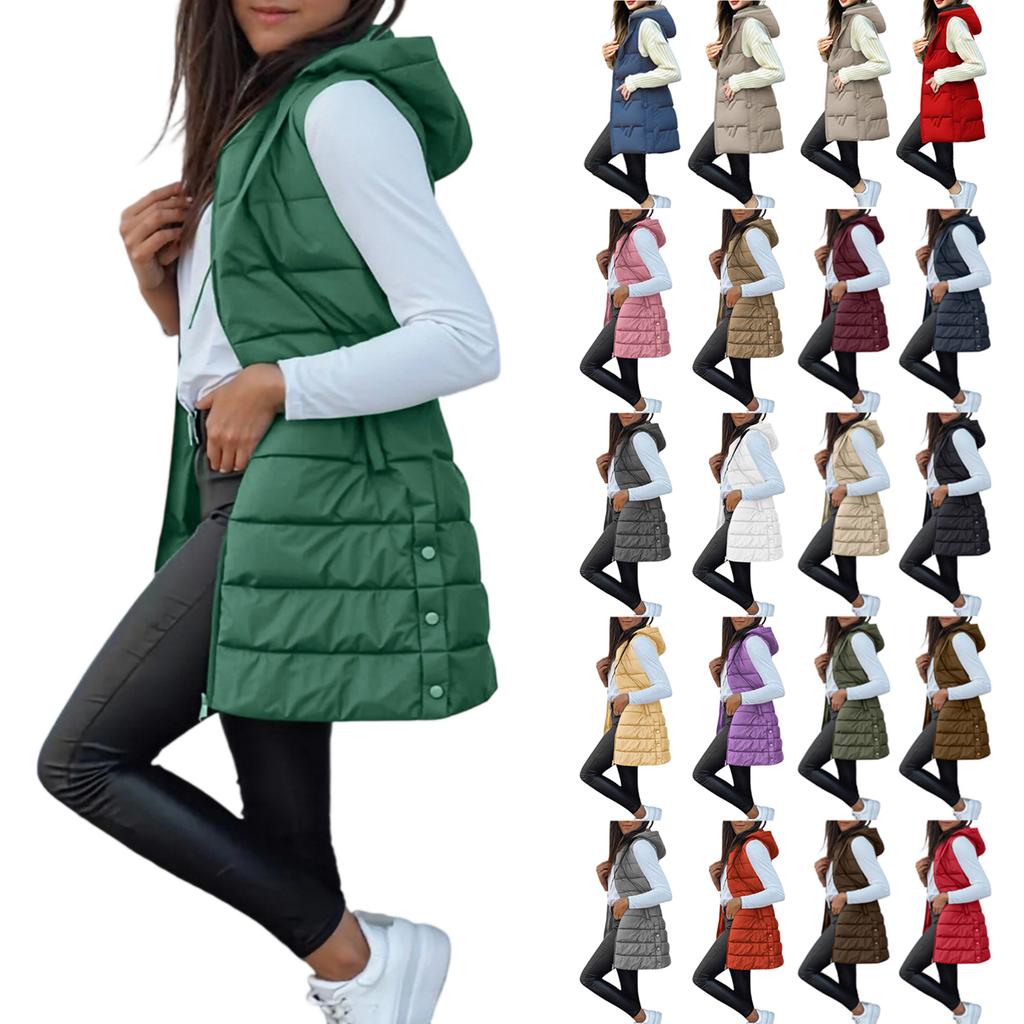 Women's Long Vest Plain Sleeveless Hood Winter Vest Outwear Jacket Lightweight Warm Coat Outerwear