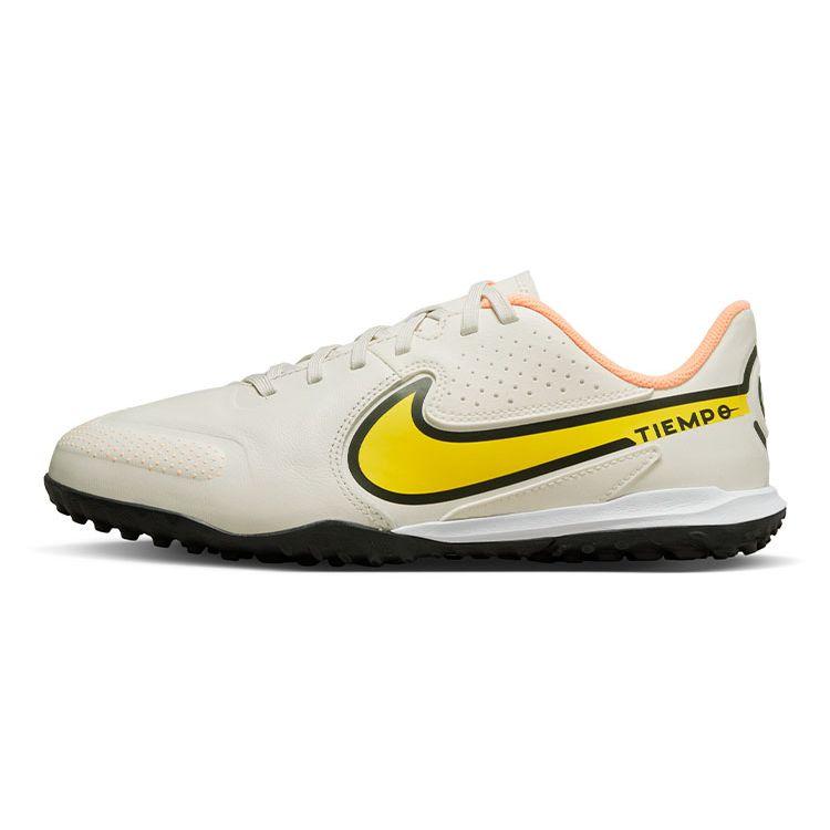 Nike Tiempo Legend 9 Academy TF Round Toe Lace-Up Slip-Resistant Durable Low-Top Soccer Shoes Kids Sneaker Gray Yellow DA1328-002