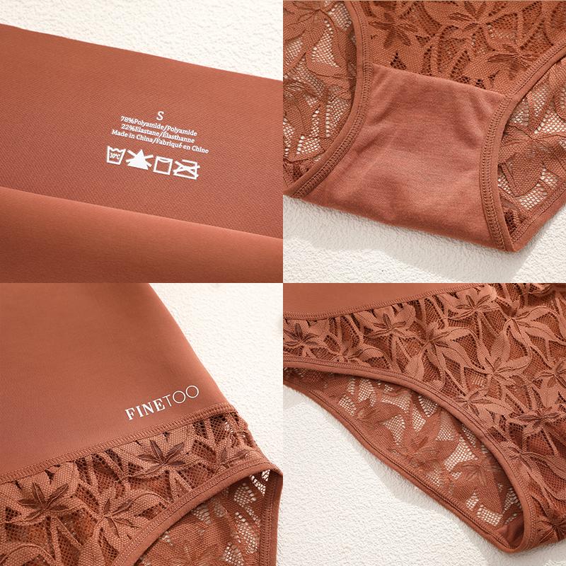 FINETOO 4Pcs Bodyshaper High Waist Lace Panties Women Underwear Soft Crotch Briefs Hollow Out Intimates Lingerie Ice Silk Briefs