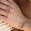 Elegant Tiny Chain Bracelet Finger Ring for Women Fashion Gold Color Metal Link Chains Connecting Hand Harness Bracelets Zircon