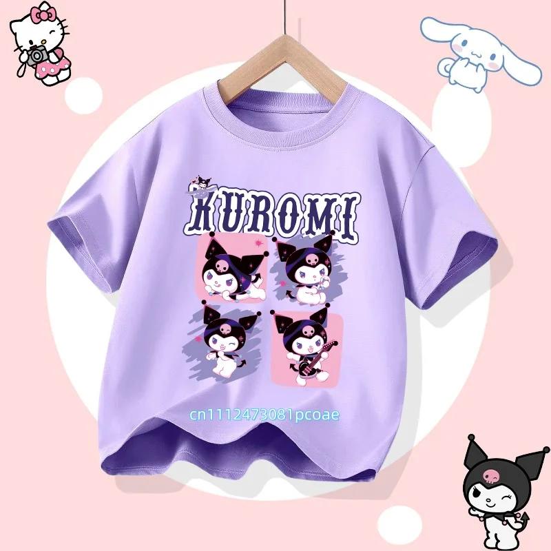 Sanrio Series Kuromis new childrens pure cotton shortsleeved girl casual top for summer Tshirt with cartoon print sport shir