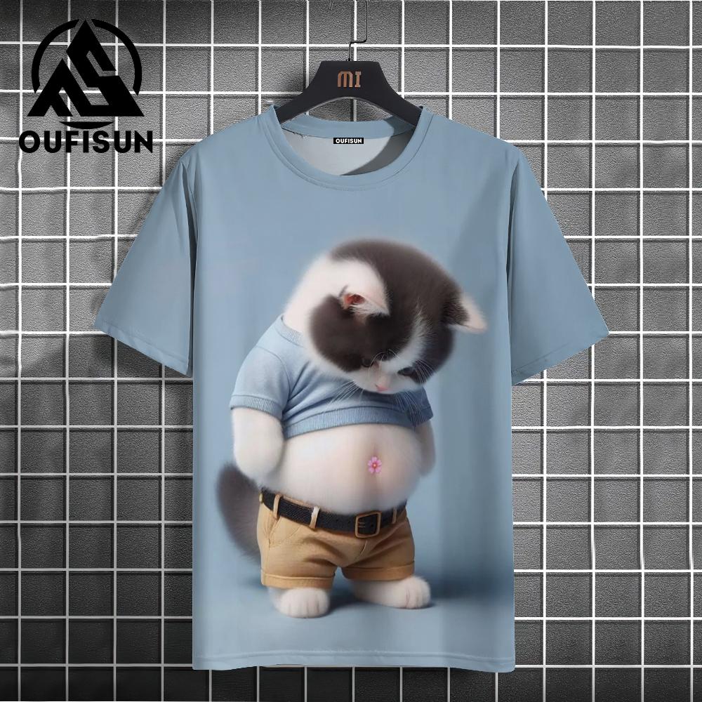 Oversized Women Summer T-Shirt O-Neck Short Sleeve Tops 3d Cute Animals Cat Printed Clothing Loose Pullover T Shirts Streetwear
