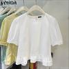 Women O-neck Puff Short Sleeve Casual Ruffled Blouse Tops