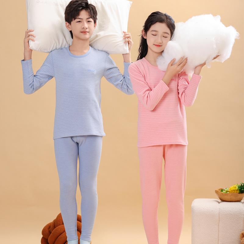 "Children’s Warm Plush Autumn Pajama and Thermal Underwear Set for Students and Teens"