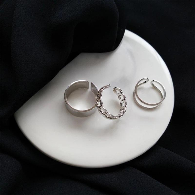 Hiphop Rock Metal Geometry Circular Punk Rings Set Opening Index Finger Accessories Buckle Joint Tail Ring for Women Jewelry ARI