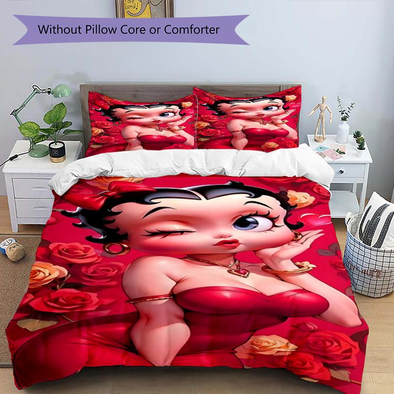 3pcs Duvet Cover Set (1*Duvet Cover + 2*Pillowcase, Without Core),Betty Boop Print Bedding Set, Bedroom Decor, All‑Season, Birthday Gift