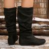 Модные осенне-зимние розовые полусапоги для женщин 2025 Модные плиссированные сапоги из искусственной замши Женские больших размеров 36-42 Плоский каблук Длинные боты Mujer