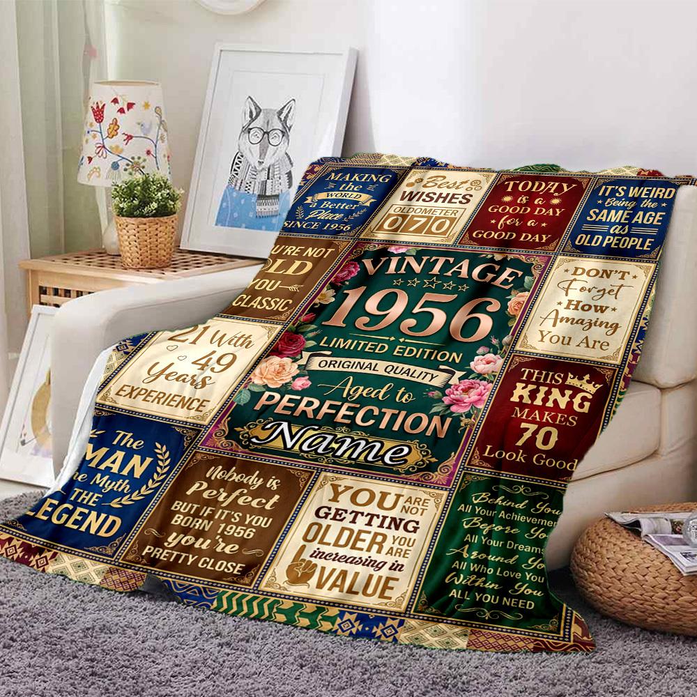 Vintage Milestone Greetings Blanket Comfortable Texture For Sofa Couch Office Bed Picnics Allseason Use Cozy Home Lovers Ideal Gift For Birthday