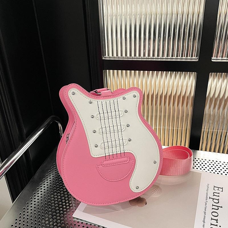 Women Guitar Shaped Vegan Leather Crossbody Bag Unique Novelty Shoulder Purse Cute Irregular Handbag for Daily Party