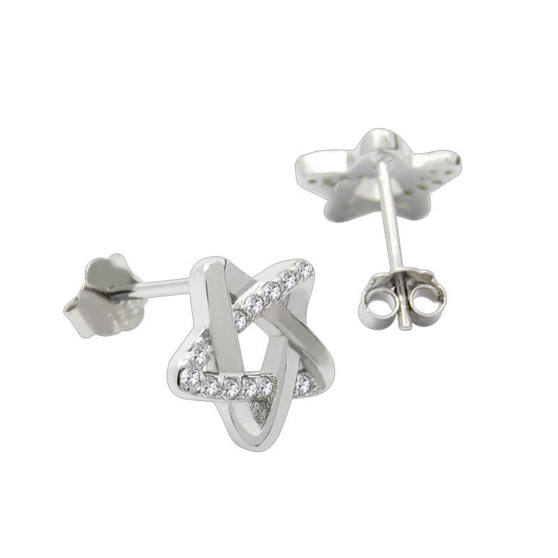 Korean Version of Fashion S925 Silver Five-pointed Star Zircon Cute Personality Creative Student Stud Earrings Female Star Earrings