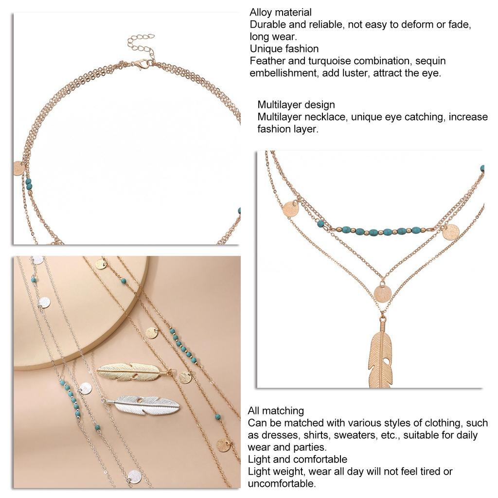 Многослойное ожерелье с перьями, не тускнеющее, из сплава, ожерелье с подвеской в виде пера, универсальное, многослойное ожерелье