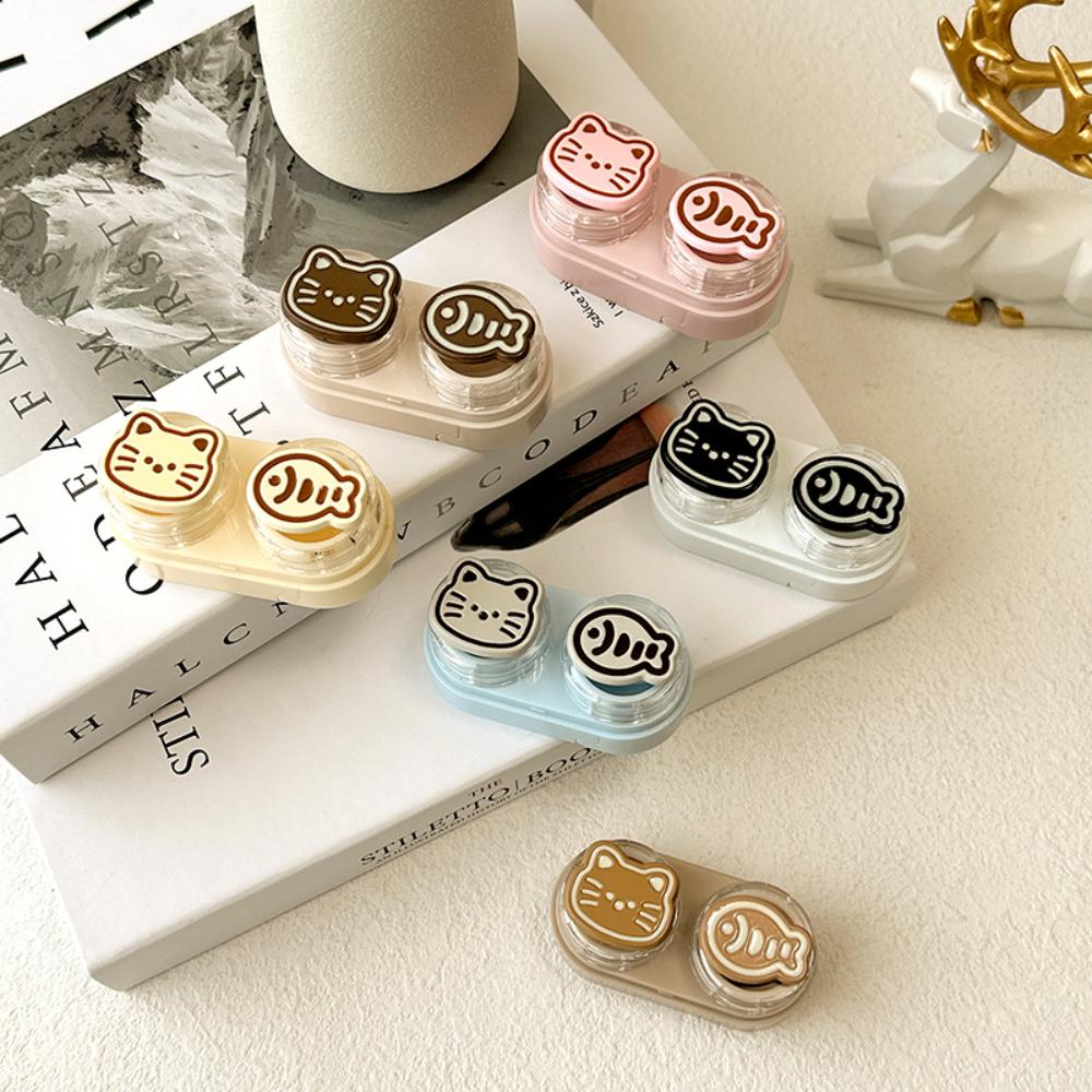 New Cute Cat Contact Lens Case Eyes Contacts Care Container Box Mini Portable Cartoon Travel Holder Storage Box Gift