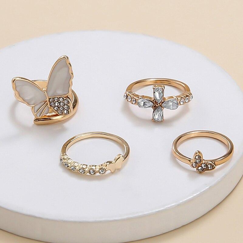 Vintage Boho Crystal Butterfly Rings Set For Women Zircon Cross Stars Geometric Knuckle Finger Ring Wedding Party Jewelry Gifts