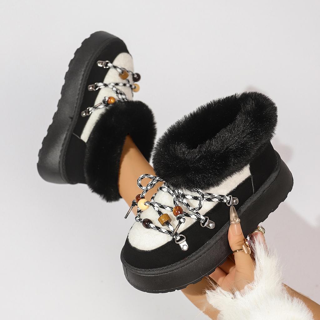 2025 New Women Boots Round Toe Outdoor Thick Bottom Shoes for Women Cross Strap Decoration Short Plush Snow Boots Women