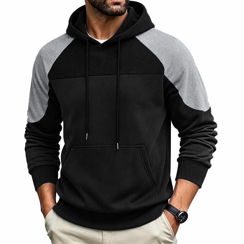 Men S Loose Color Block Long Sleeve Hooded Sweatshirt For Casual Wear