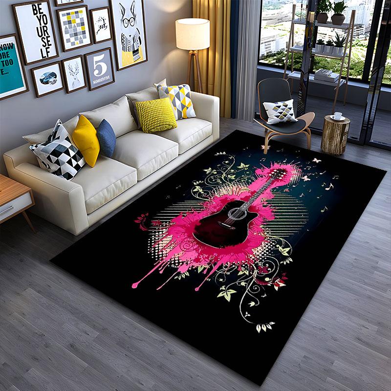 Colorful Guitar and Floral Design suitable as a non-slip mat for the living room or bedroom sofa
