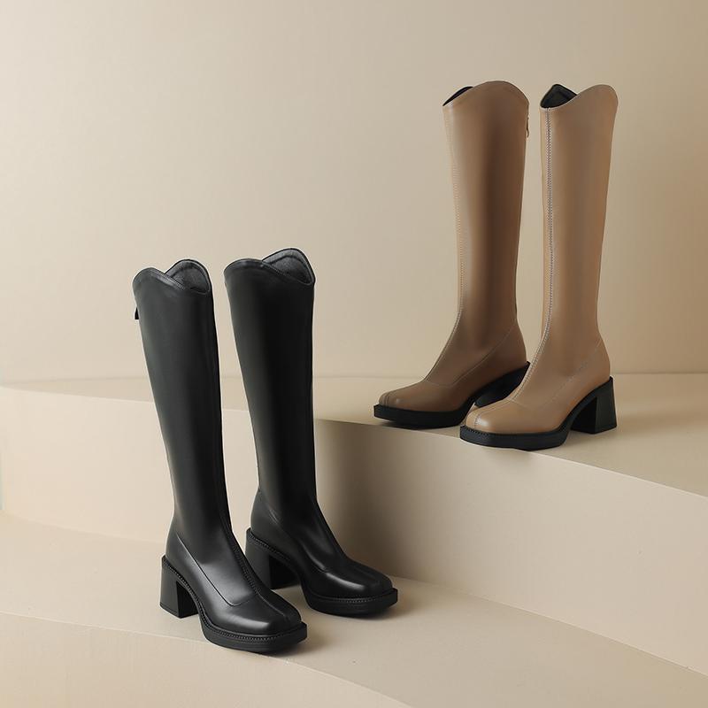 Krazing Pot Осенне-зимняя обувь из микрофибры, большие размеры, сапоги для верховой езды, квадратный носок, сохраняющие тепло, на молнии, размер 43, высокие сапоги до бедра