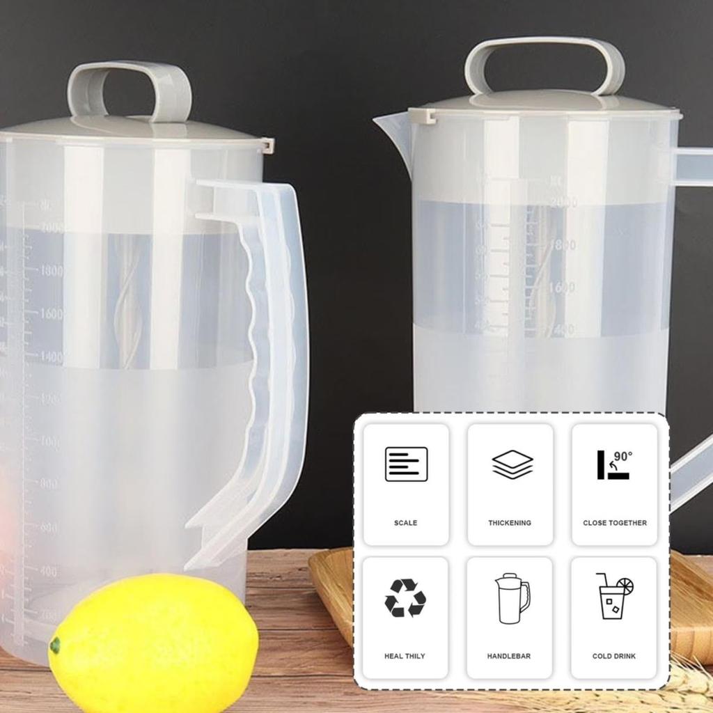 Mixing Pitcher for Drinks,64 OZ Plastic Water Pitcher with Plunger,LidHandle,Easy-Mix Juice Container ,Adjustable Mixer Plunger