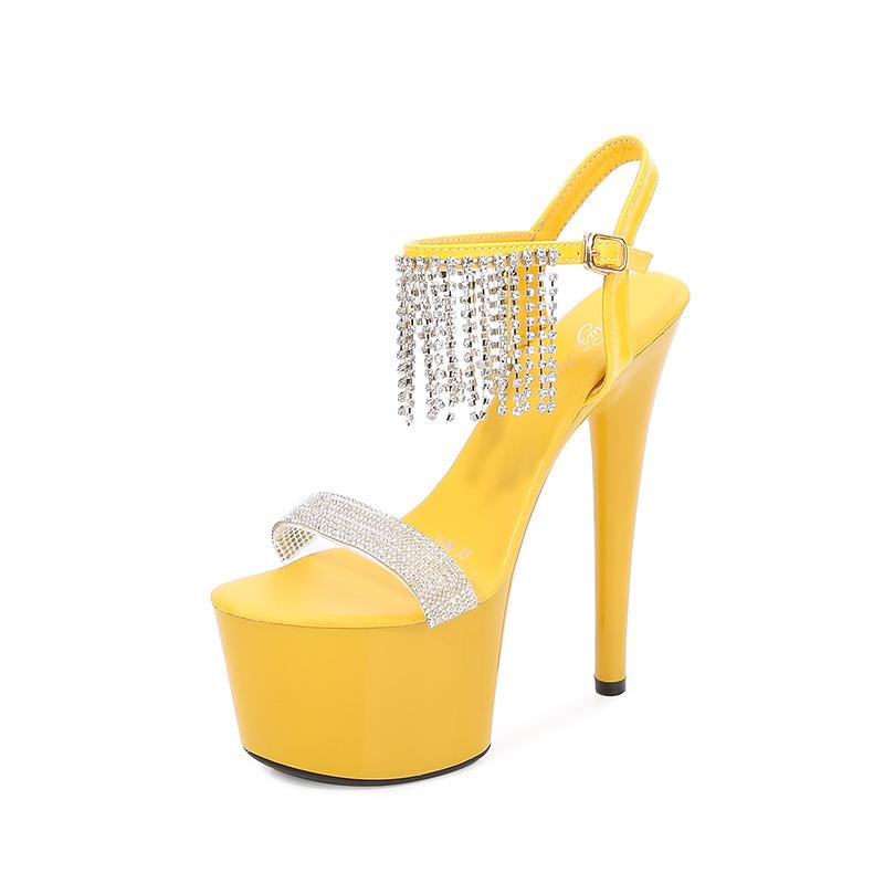 Женские туфли на шпильке, пикантные модные сандалии с пайетками и бахромой, серия 181, каблук 16,5 см, платформа 7 см, LFD