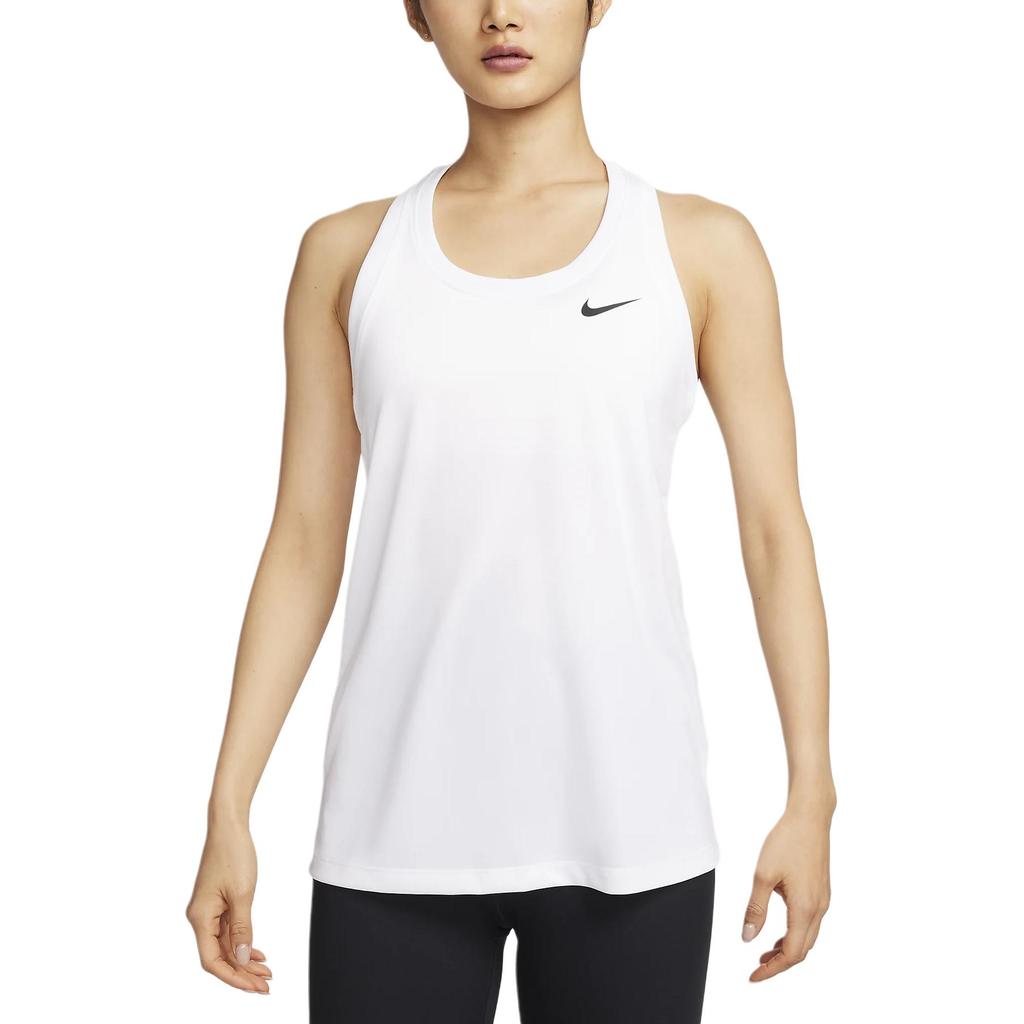 Nike Женский топ-майка Nike Dri-FIT с перекрестной спиной, отводящий влагу, удобный, однотонный, с круглым вырезом, Белый DX0707-100