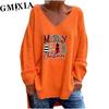 Autumn Winter Women's Solid Color V-neck Long Sleeve Loose Casual Comfortable T-shirt Top
