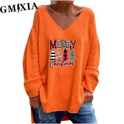 Осень-зима женская однотонная свободная повседневная удобная футболка с v-образным вырезом и длинным рукавом