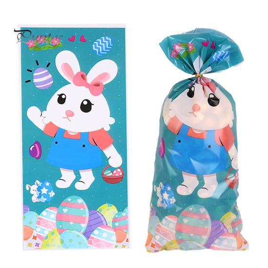 50Pcs Easter Bunny Candy Bags Large Capacity Cartoon Pattern Cute Cookie Candy Wrapping Bag Party Gift Bags