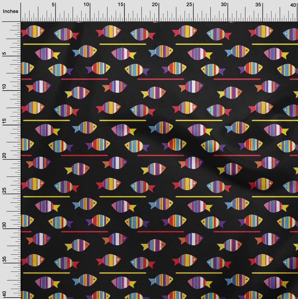 oneOone Cotton Flex Black Fabric Fish Artistic Sewing Material Print Fabric By The Yard 40 Inch