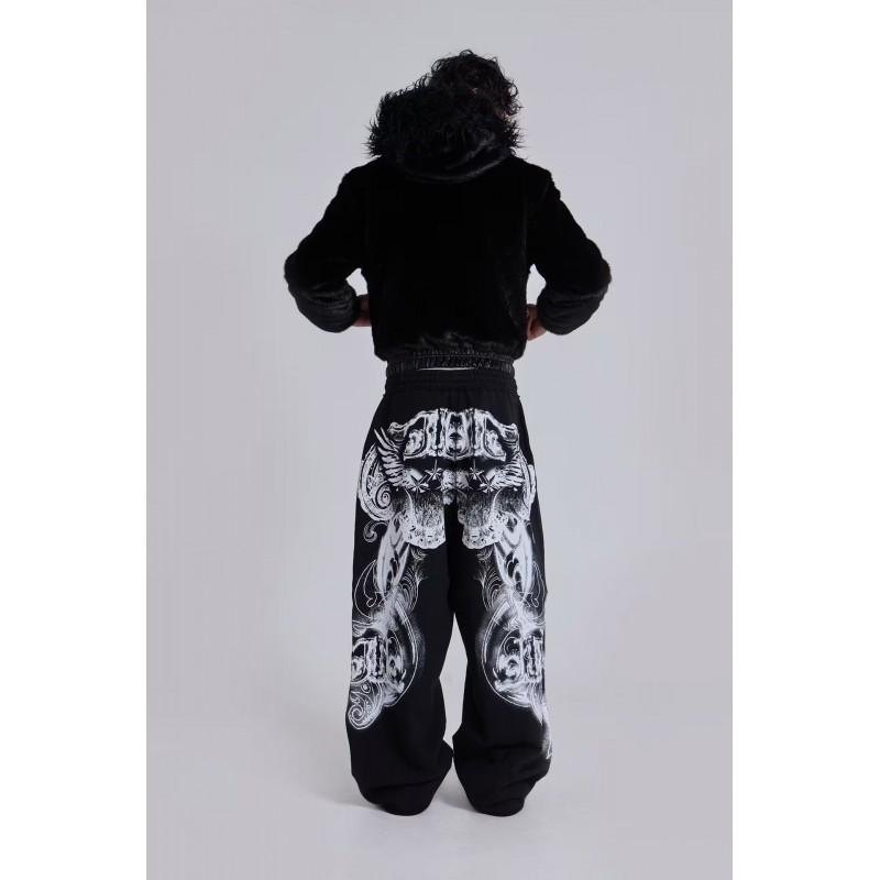 Y2K Streetwear Wide Leg Trousers With Graphic Print Loose Fit Mid-Rise Straight Pants Men Women
