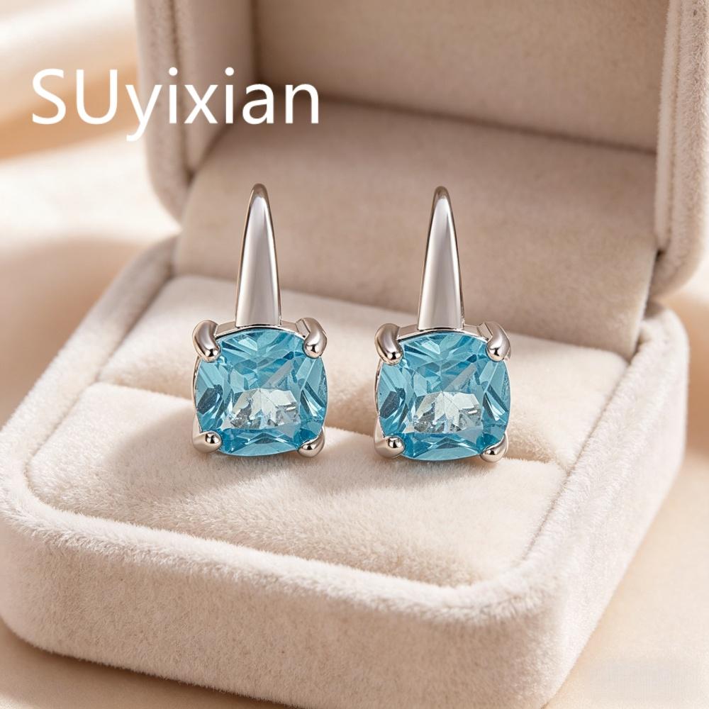 925 Sterling Silver Temperament Stylish Square Zircon Earrings Birthday Party Anniversary Gift