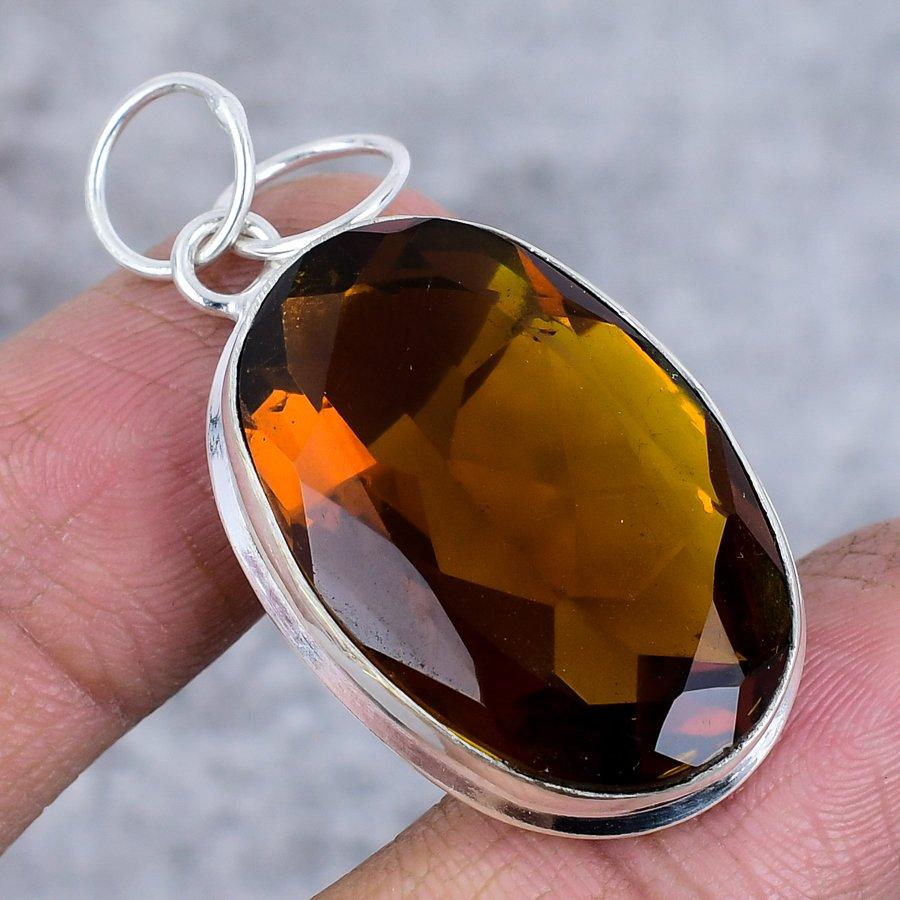 Цитрин Драгоценный камень 925 Стерлинговое серебро Ювелирное изделие Подвеска 1,85"