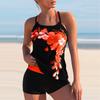 Women Bikini Two Piece Swimsuit Floral Print Cross Strap Halter Tankini Plus Size Set