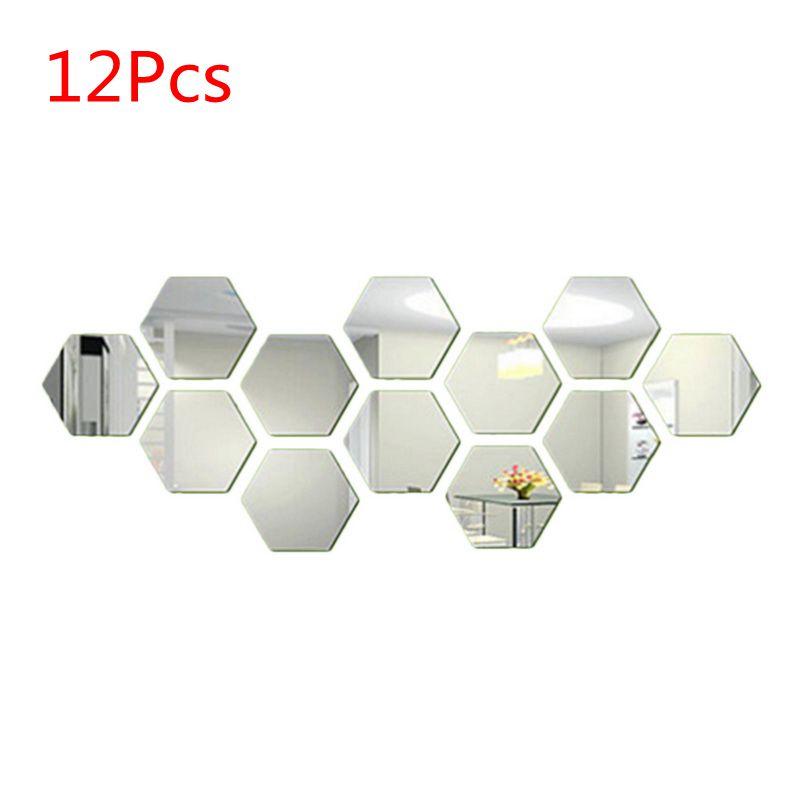 12Pcs 3D Hexagon Acrylic Mirror Wall Stickers DIY Art Wall Decor Stickers Living Room Mirrored Sticker Gold Home Decor