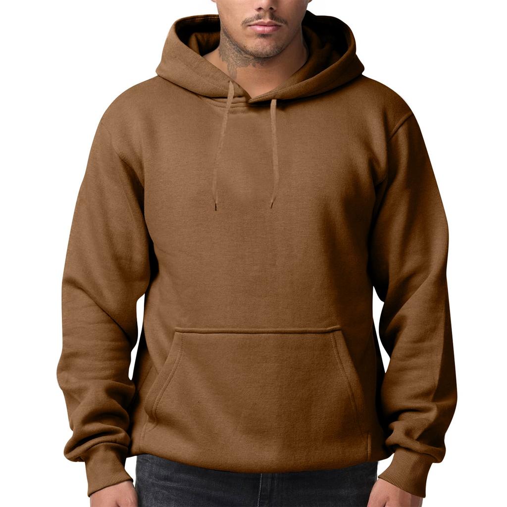 Men's Solid Color Fleece Hoodie Long Sleeve Pocket Loose Hoodie Top