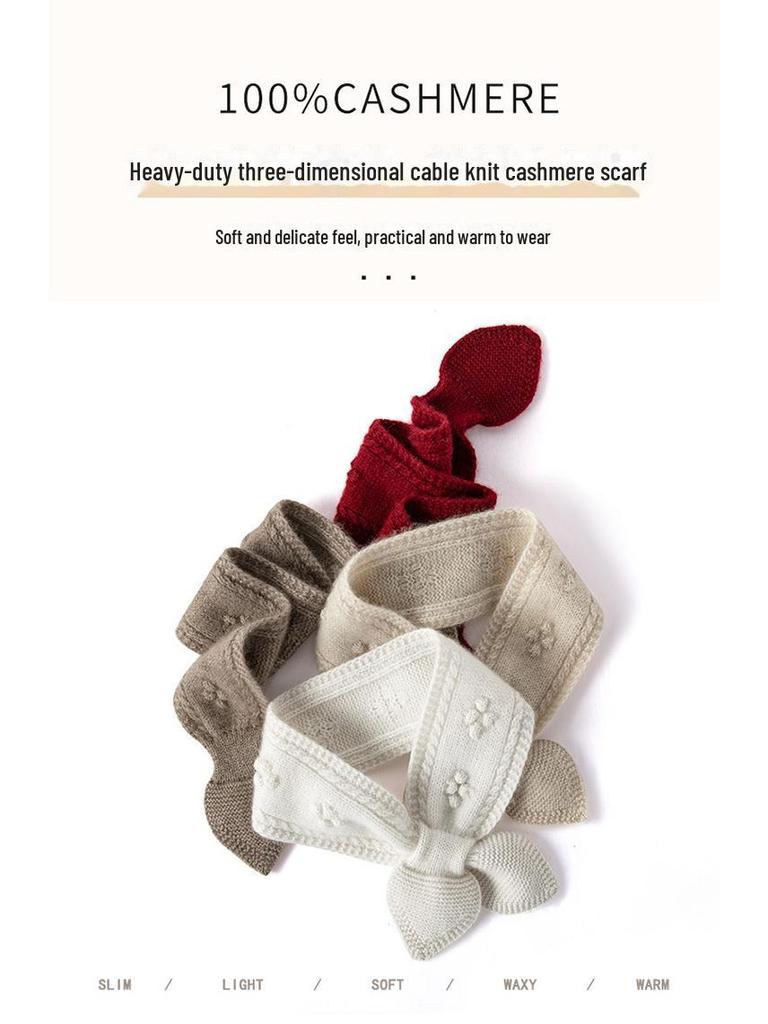 2024 Autumn/Winter Women's Bow Tie Twisted Flower Cashmere Knit Scarf