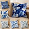 Elegant Blue Floral Pattern Pillow Case Printed Brushed Fleece Pillow Baby Skin-Touch Eco-Friendly Dye-Sublimat