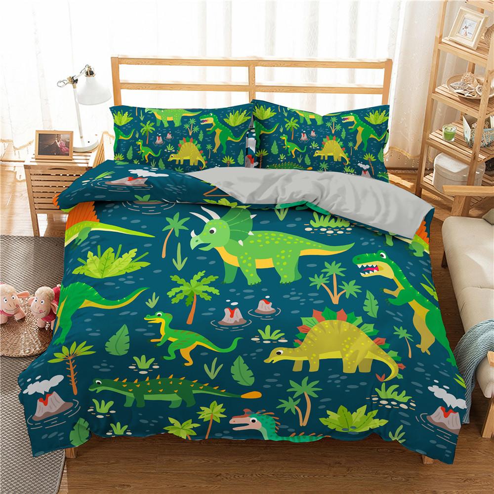Cartoon Dinosaur Duvet Cover King Queen Kids Jurassic World Stegosaurus Tyrannosaurus Bedding Set 2/3pcs Polyester Quilt Cover