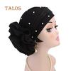 TALOS Fashion Faux Pearl Decor Big Flower Women Hijab Turban Hat Head Wrap