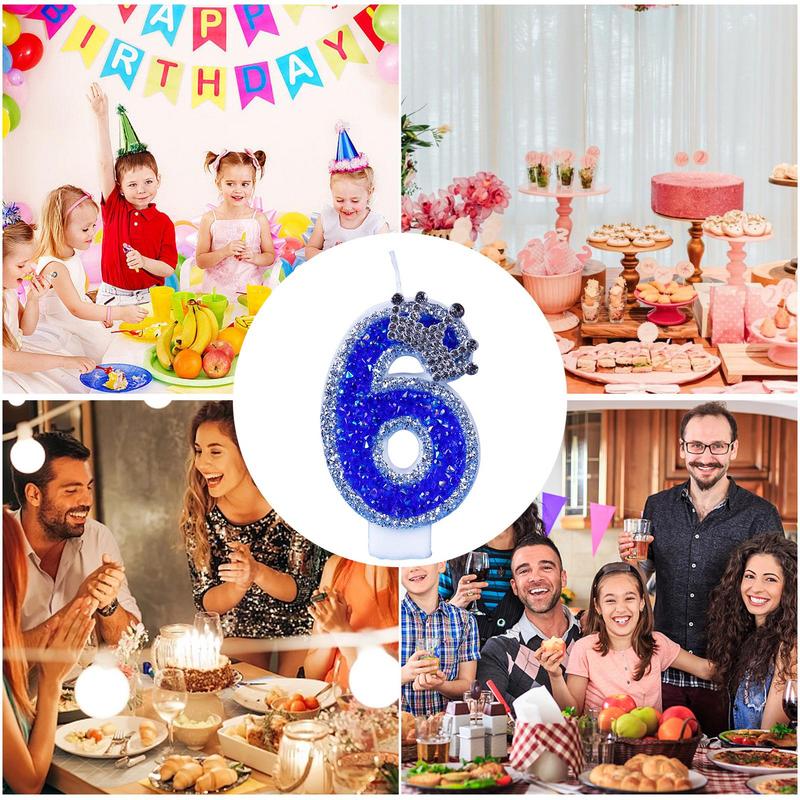 Синие свечи на день рождения, блестящие синие свечи для торта, 3D-фигурные украшения для торта, украшения для свадеб, тематических вечеринок