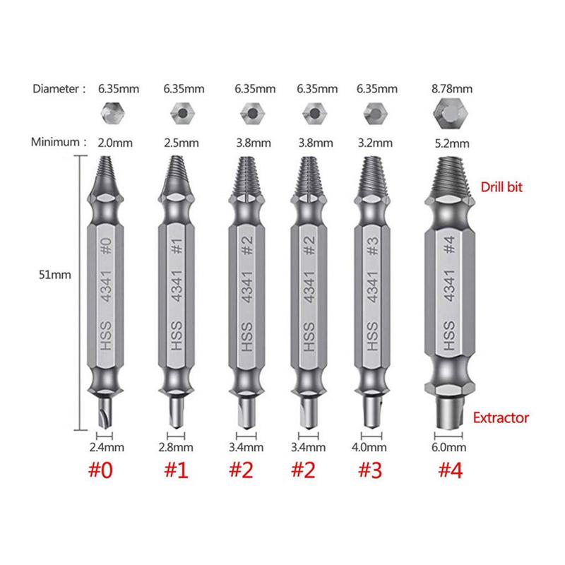 Набор из 6 предметов для извлечения поврежденных винтов, двусторонние съемники, ручной инструмент с футляром