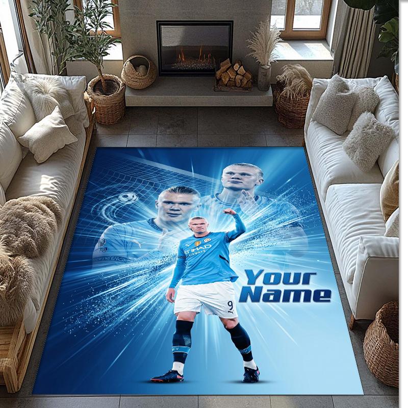 Erling Haaland Printed Crystal Velvet Rug Non‑Slip Crystal Velvet Carpet For Sofa Bedroom Indoor Home Decoration