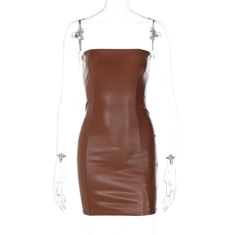 Мини-платье без бретелек из искусственной кожи, женское, летнее, сексуальное, однотонное, облегающее, с открытыми плечами, вечернее платье для вечеринки