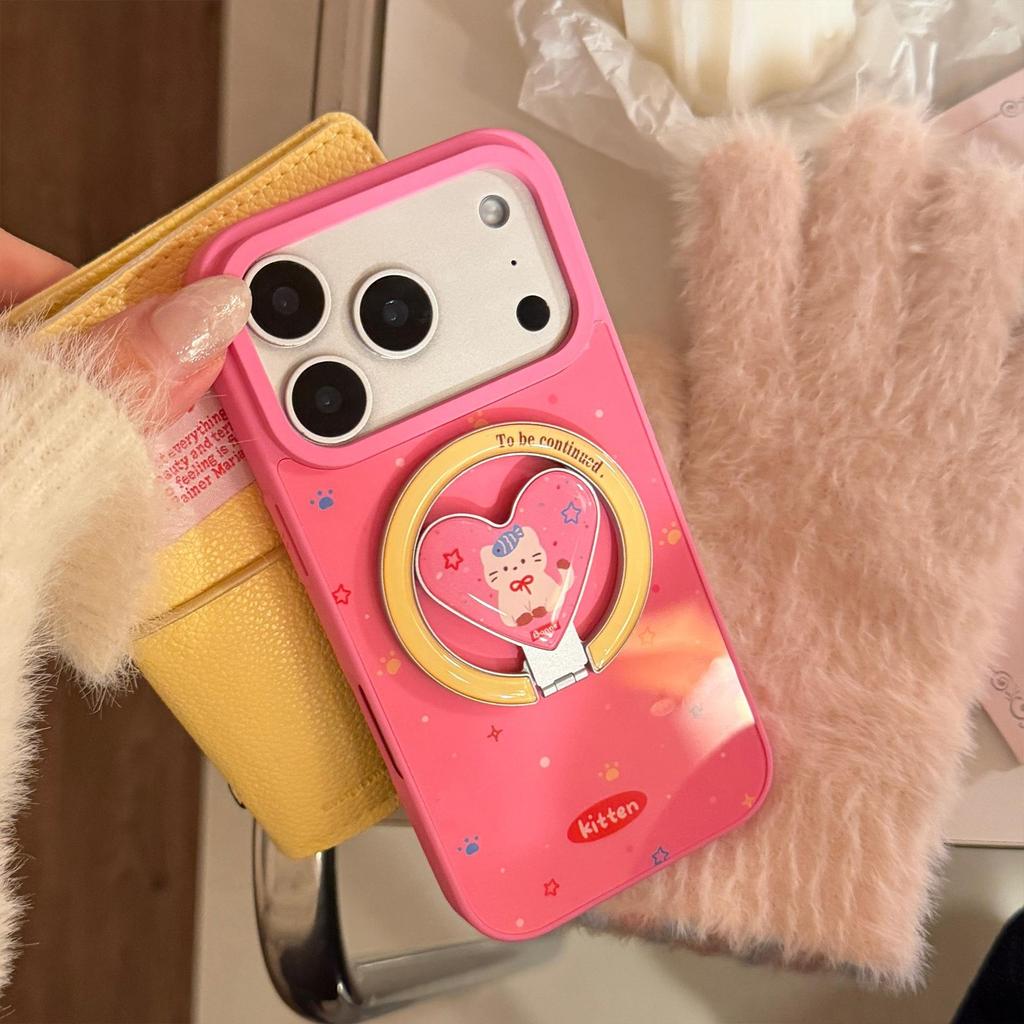 Очаровательный котенок, чехол-подставка в форме сердца для iPhone 16, iPhone 17, iPhone 17 Pro Max