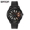 SANDA Sell Quartz Stainless Steel Men Watch Premium Quartz Movement Car Rim Wheel Shaped Rotating Dial Relogio Masculino