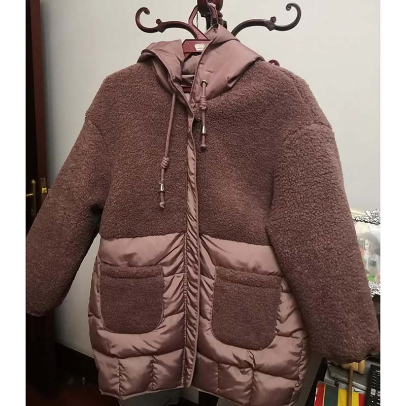 Зимняя женская мода свободная толстая теплая хлопковая куртка с капюшоном теплая парка средней длины из овечьей шерсти